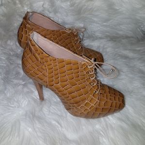 Miucha Camel Patent Lace Up Ankle Booties